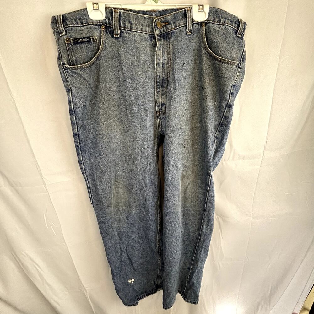SKU2513 River Road Men's 42x32 Measured 44x33 Distressed Blue Denim Jeans Grunge